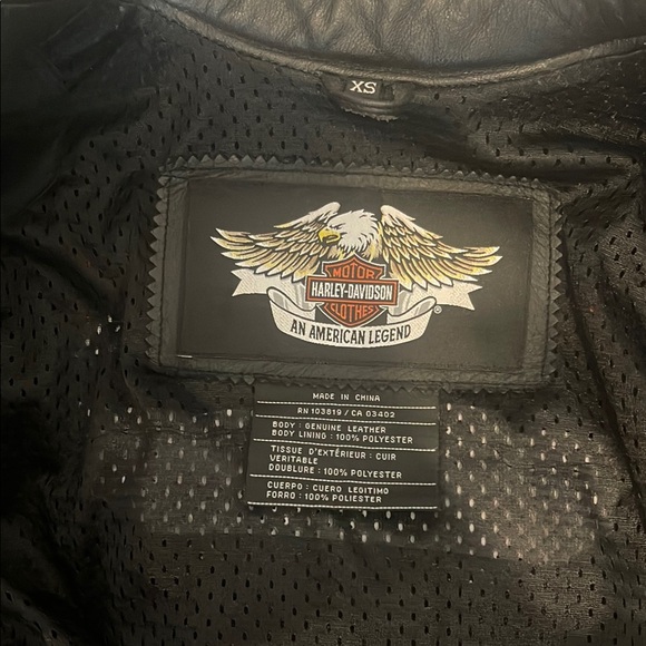 Harley-Davidson Black and Cream Leather Jacket with Orange Accents - Picture 2 of 5